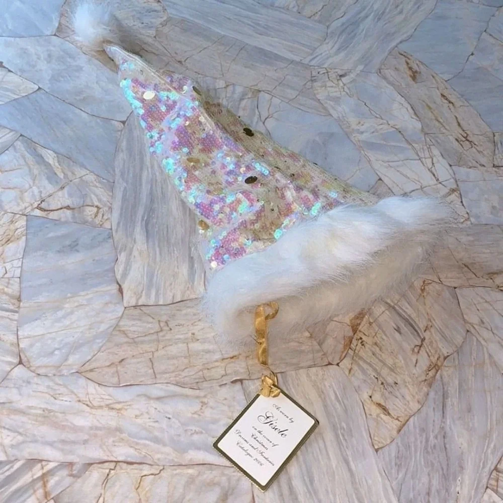 2 Pc Set Victorias Secret Santa Baby SEQUIN Gisele Satin Tulle Skirt + Fur Hat